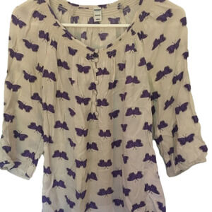 Old Navy XS Extra Small Butterfly Top Purple Cream Violet Bubble Sleeves